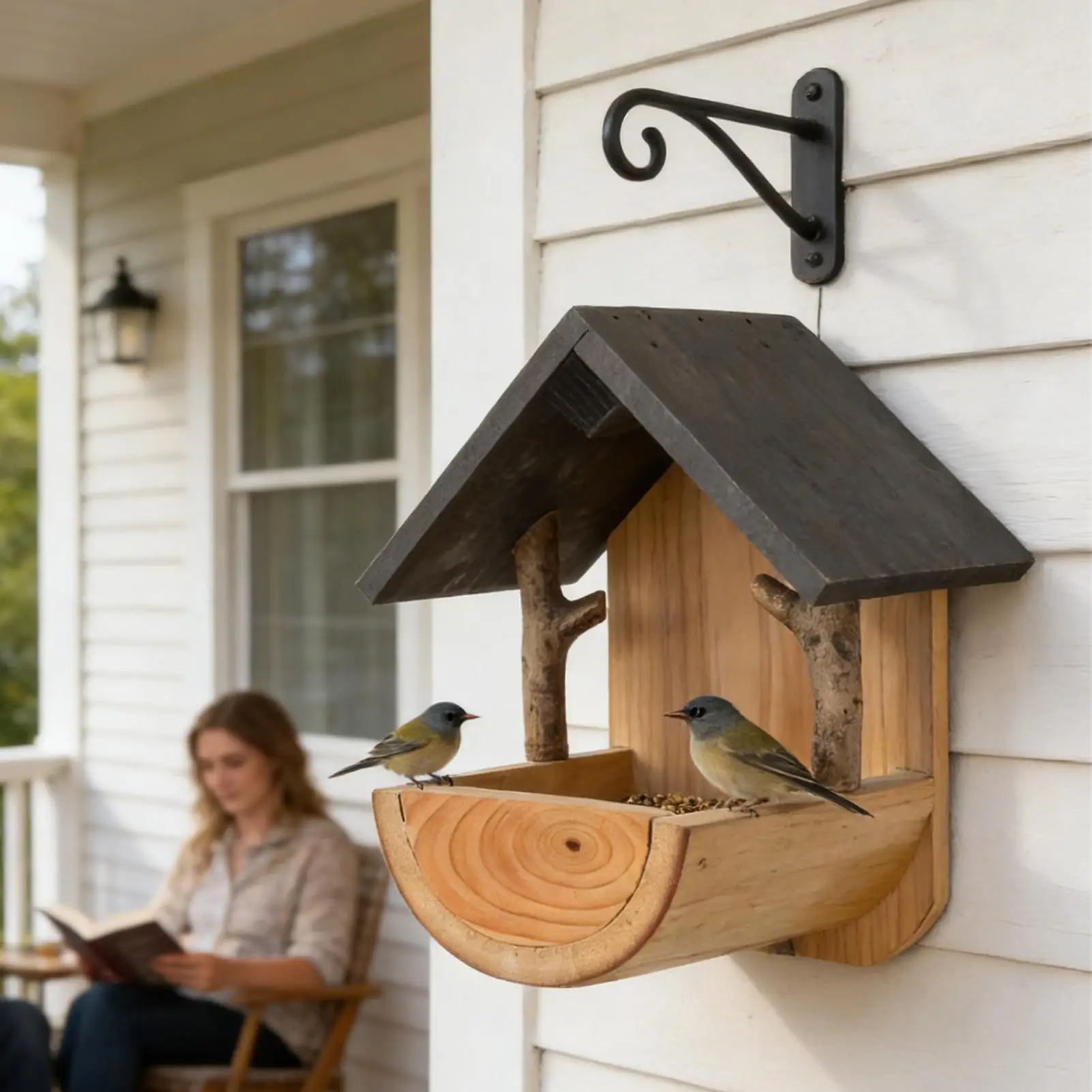 Feeding - Wandmontierter Vogelfutterspender aus Holz für den