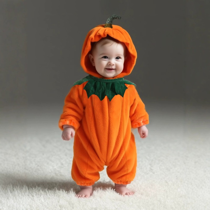 Cotton Baby Onesies Zipper - Neugeborenen-Baby-Kürbis-Strampler mit Kapuze, Halloween-Kostüm, Jumpsuit, Onesie,