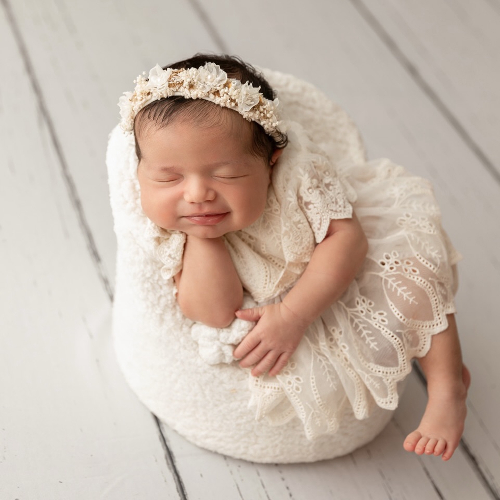 Newborn Baby Girl Romper Floral - Professionelle Studio-Requisiten für Neugeborenenfotografie: Bestickter Strampler,