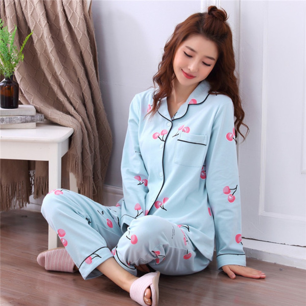 Maternity Wear - Langärmliger Zweiteiliger Damen-Pyjama Locker Sitzender Baumwoll-Pyjama-Anzug