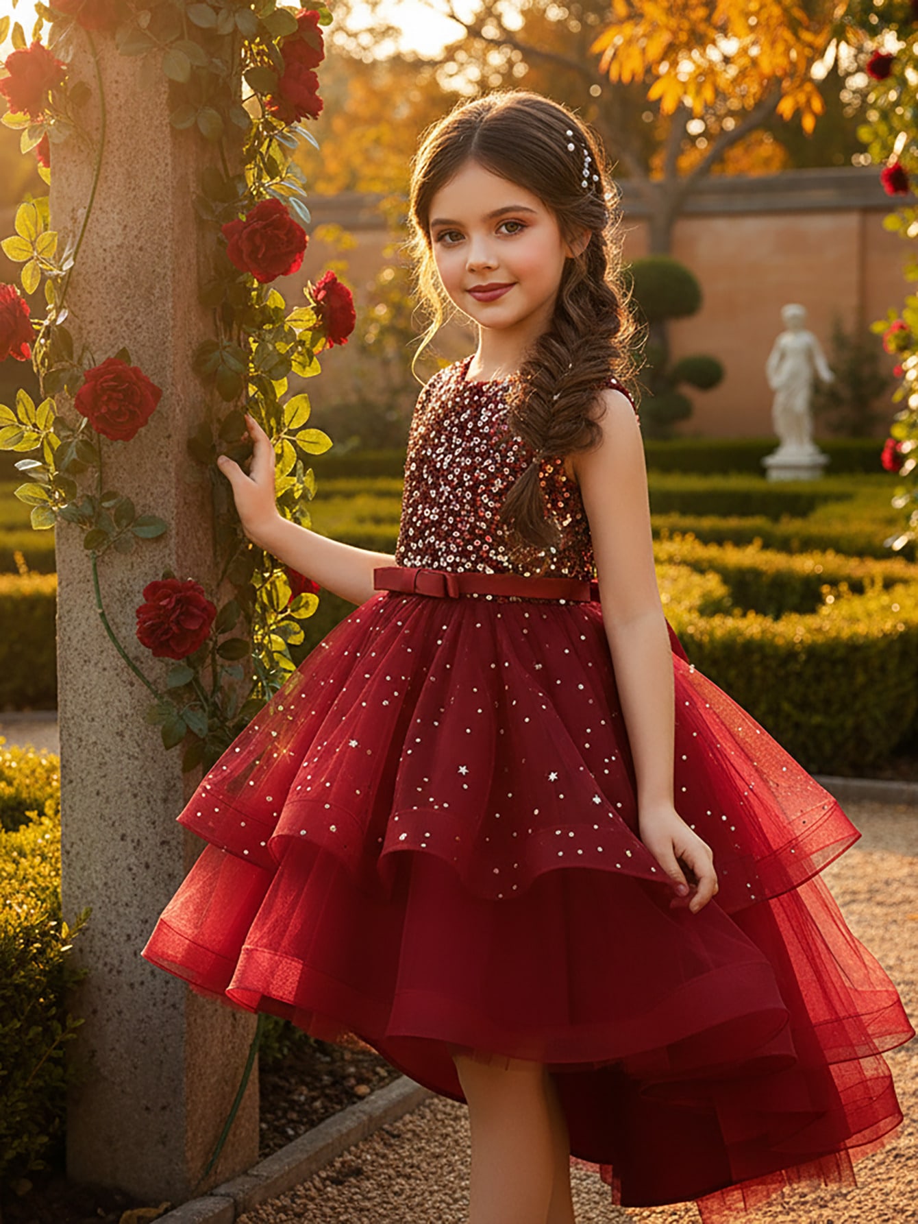 Toddler Girl Tulle Party Dress - Baby Mädchen Prinzessin Blumen Pailletten Kleid