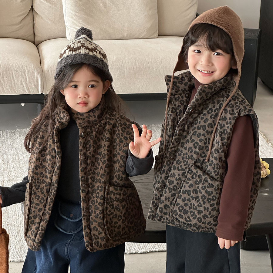 Toddler Boy Winter Fleece Jacket - Kinder Leopardenmuster Gepolsterte Weste Winter Ärmellose