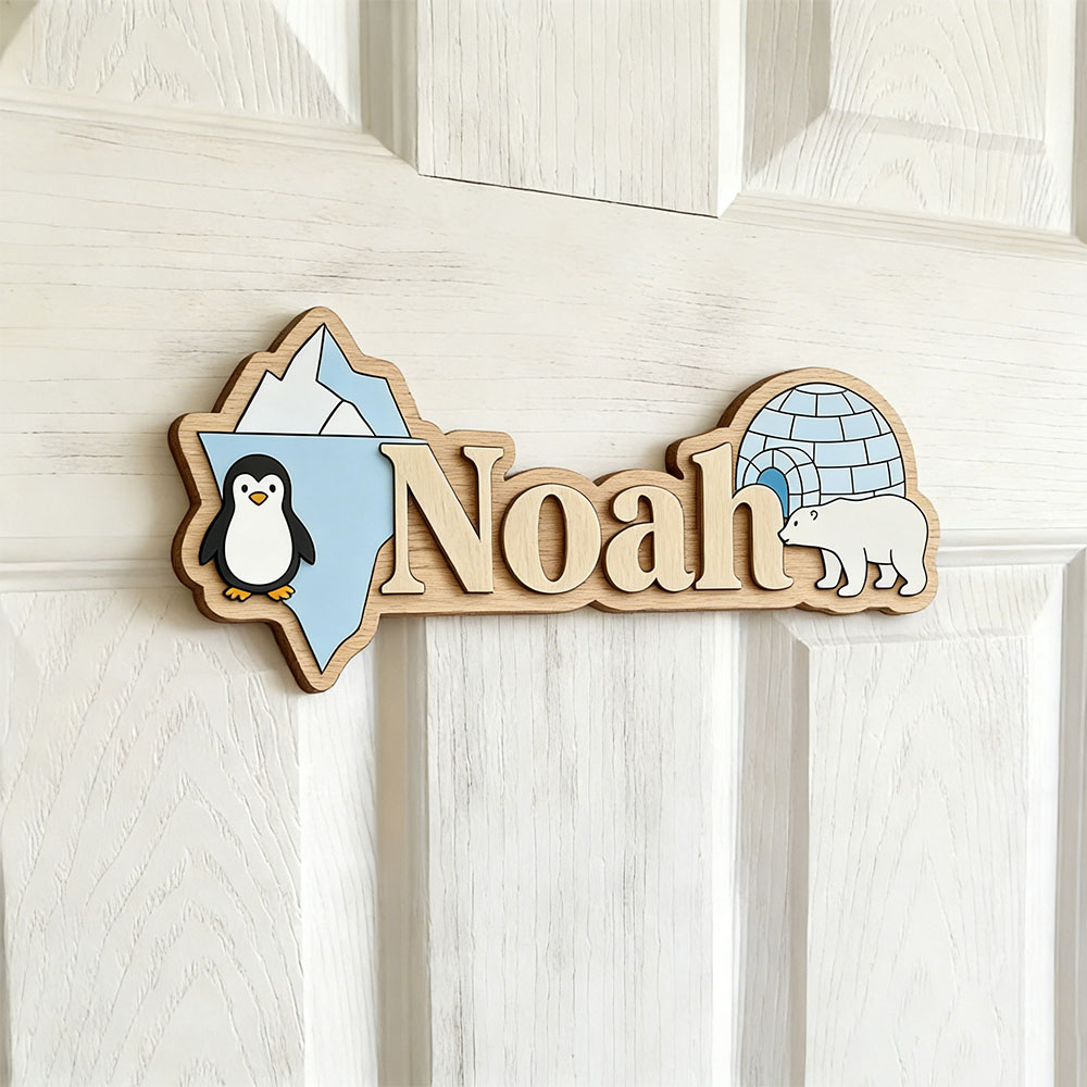 Nursery - Arktischer Pinguin & Eisbär Personalisiertes Namensschild