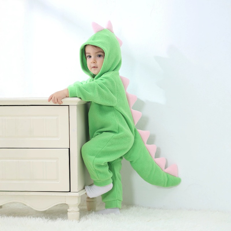 Cotton Baby Onesies Zipper - Neugeborenen Baby Grüner Dinosaurier Strampler mit