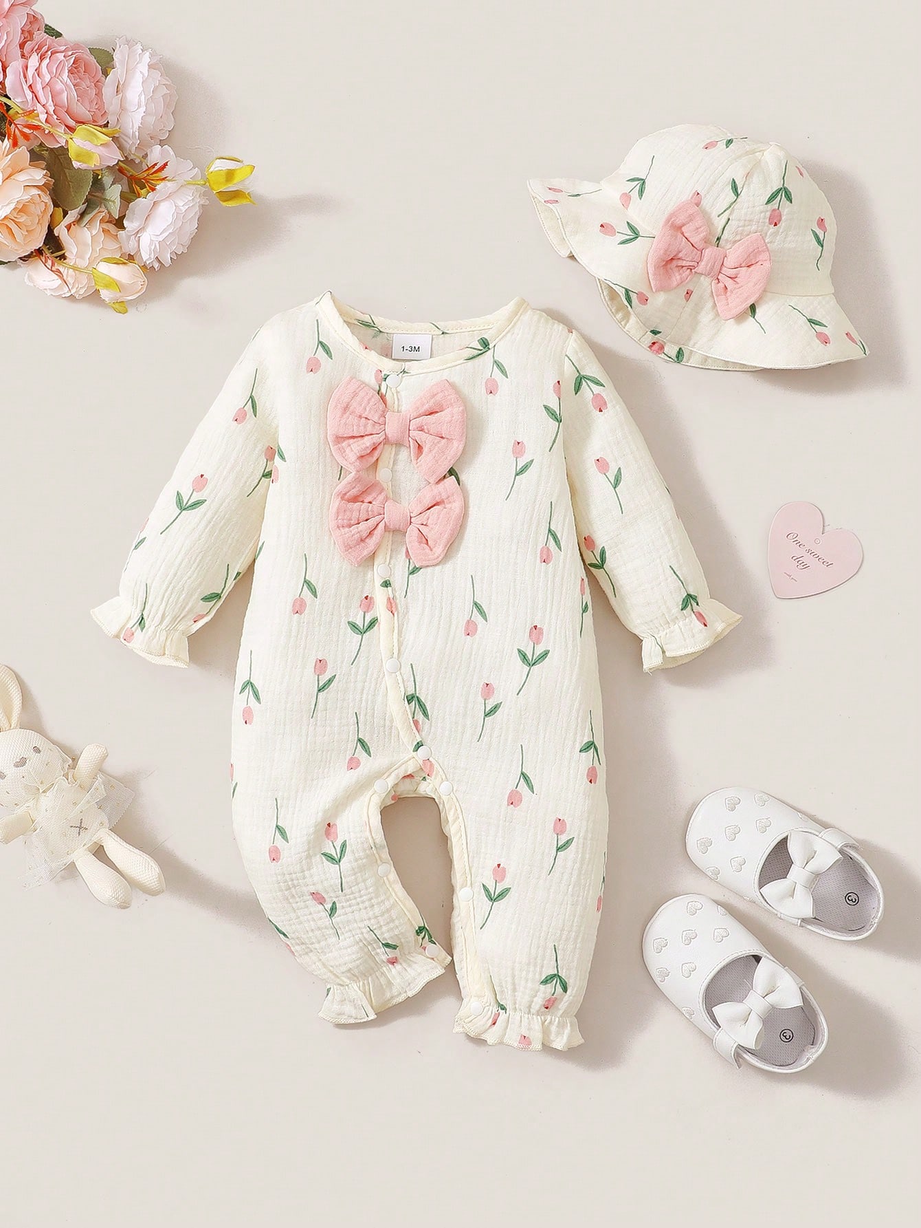 Newborn Baby Girl Romper Floral - Frühlings- und Herbst-Strampler-Set für Babymädchen, bestehend
