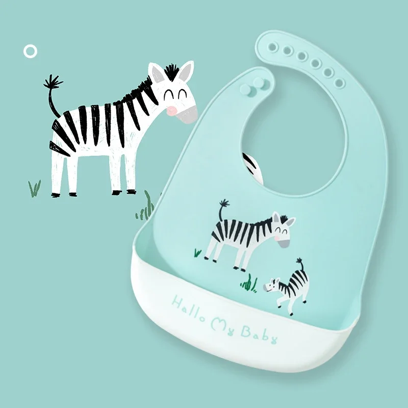 Waterproof Baby Bibs Silicone - Wasserdichte Baby-Lätzchen, Baby-Sachen, niedliches Cartoon-Tier, bedruckt,