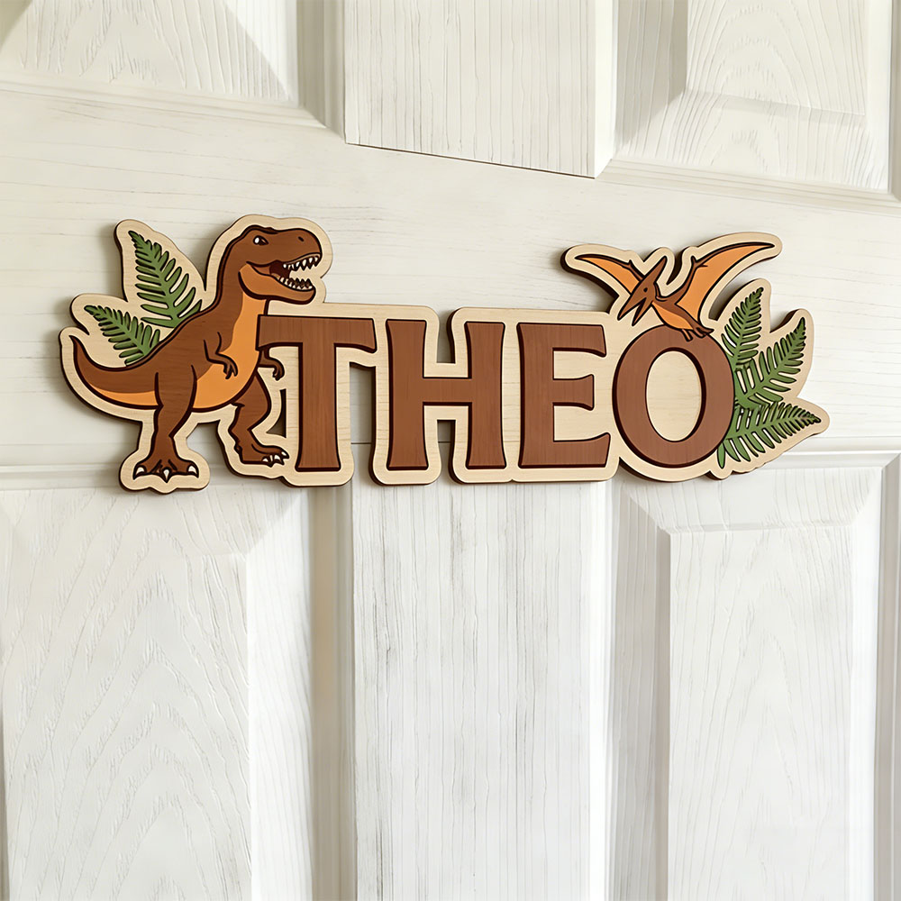 Nursery - Personalisiertes Dinosaurier-Namensschild für das geliebteste Baby,