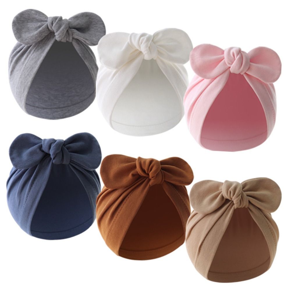 Infant Beanie Hat With Ears - Nette Blume Knoten Baby Hut Einfarbig