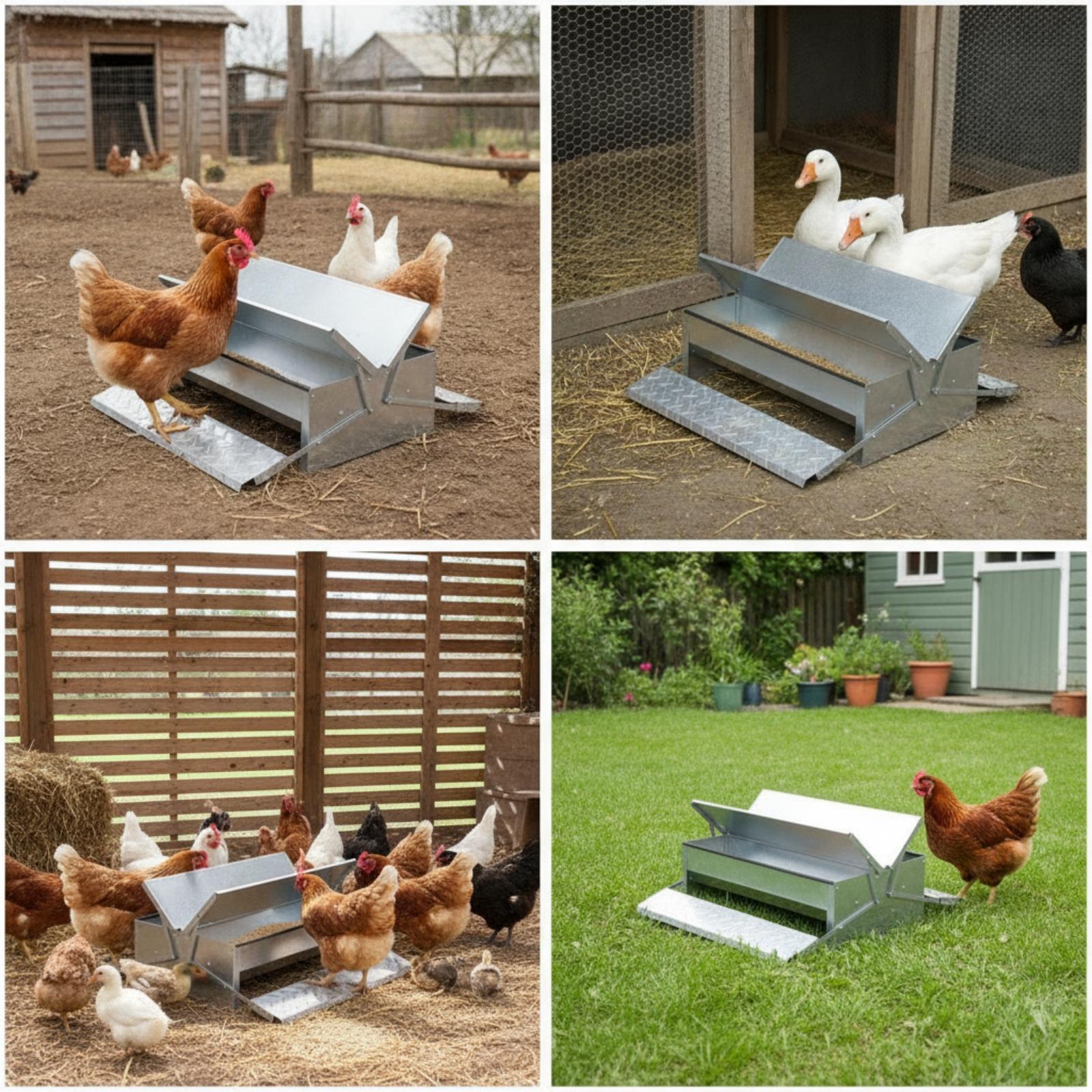 Feeding - Automatischer Geflügelfuttertrog aus verzinktem Stahl mit