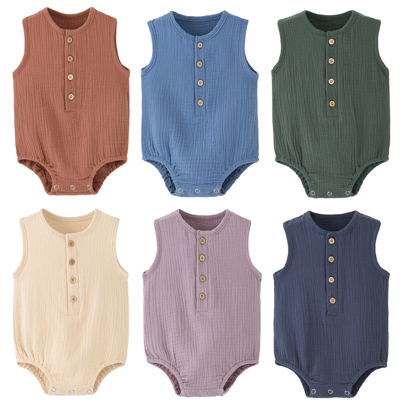 Baby Summer Linen Sleeveless Jumpsuit - Sommerlicher, einfarbiger Baby-Body aus 100 %