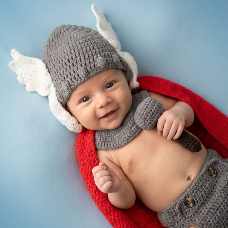 Infant Photography Props Outfit - Neugeborenen-Fotografie-Requisiten Thor Baby-Kostüm Avengers Superhelden-Charakter Cosplay-Outfit